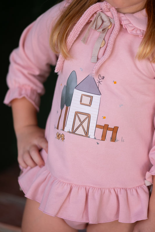 Rožiniss džemperiukas–suknelė  ir  kelnaitės Namelis