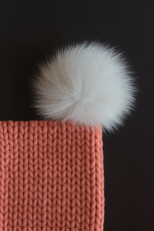 Koralo spalvos kepurė su vienu bumbulu