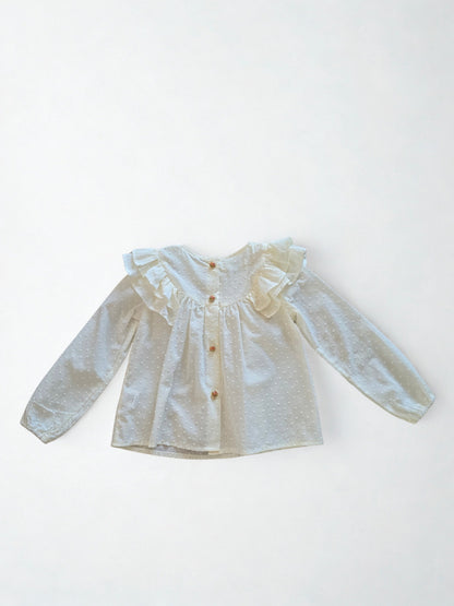 Balta mergaitiška palaidinė su raukinukais