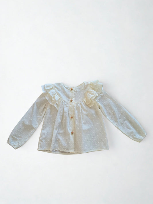 Balta mergaitiška palaidinė su raukinukais