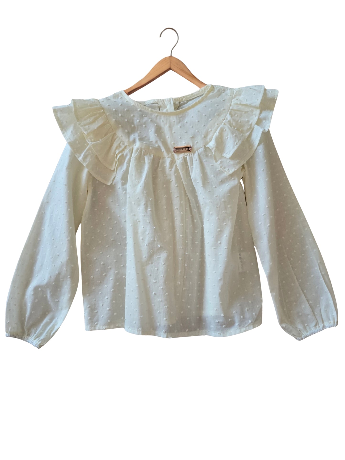 Balta mergaitiška palaidinė su raukinukais