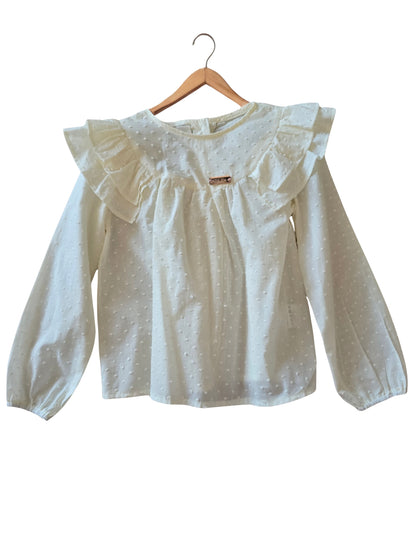 Balta mergaitiška palaidinė su raukinukais