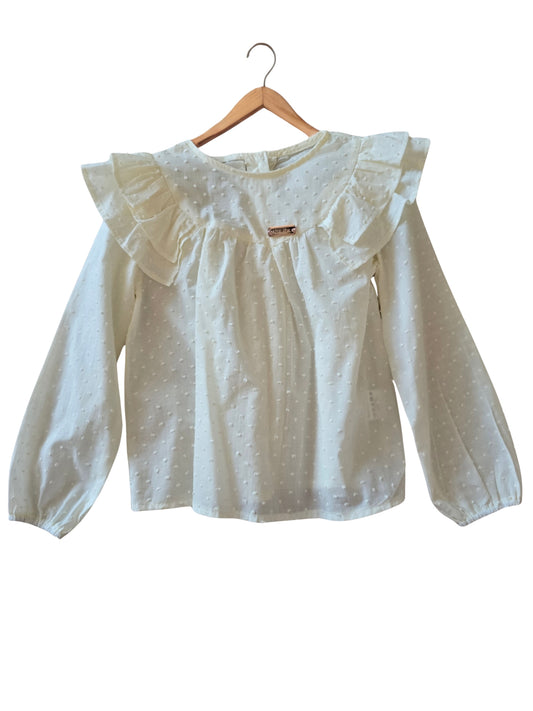 Balta mergaitiška palaidinė su raukinukais