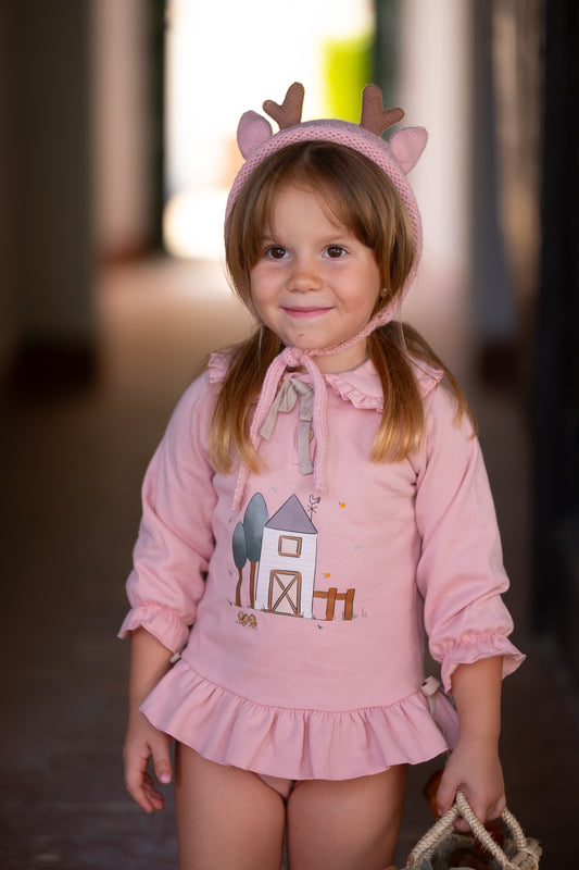 Rožiniss džemperiukas–suknelė  ir  kelnaitės Namelis