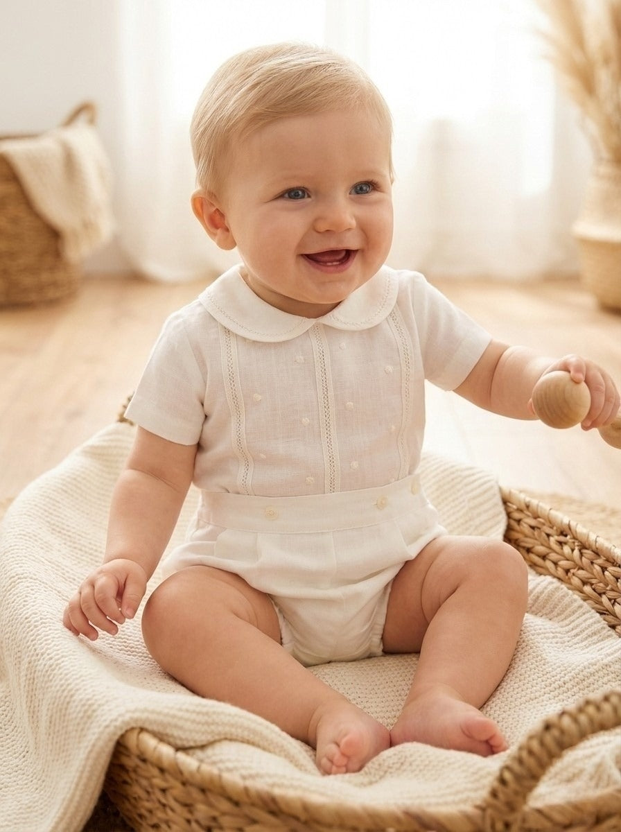 Berniukų krikšto kostiumėlis kreminės baltos spalvos