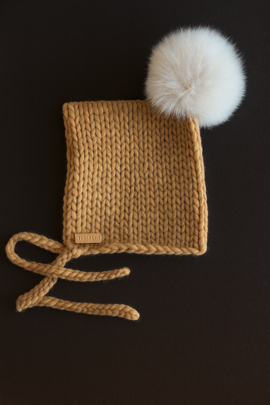 Smėlio spalvos kepurė su vienu bumbulu